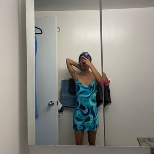 Zara Multi Color Blue Mini Dress